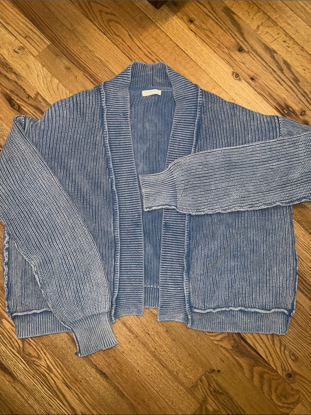Miss Love Blue Open-Front Ribbed Knit Cardigan Sweater Size Small